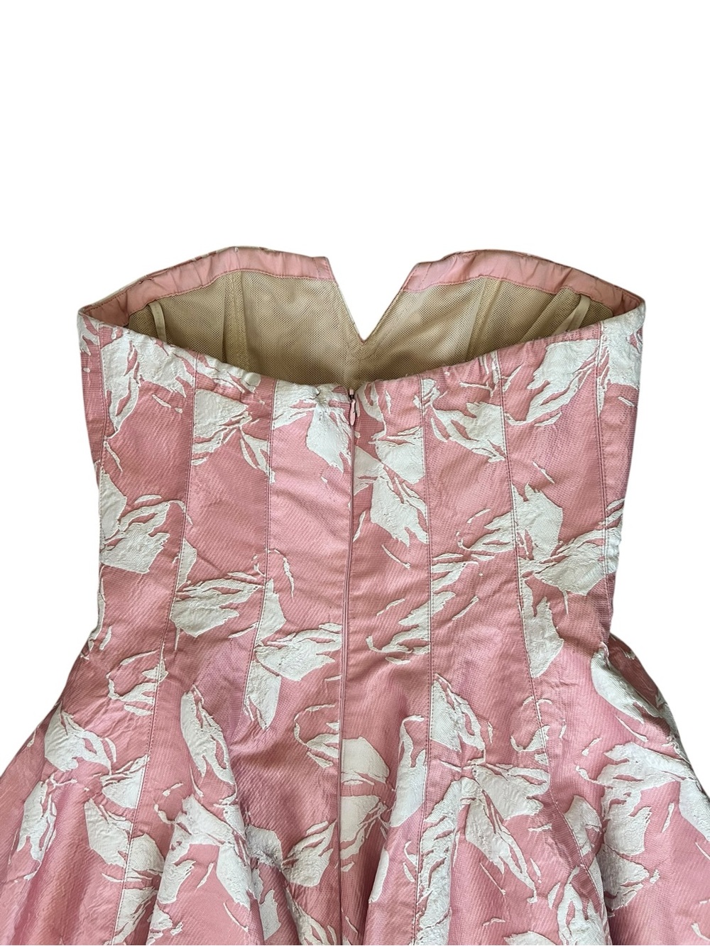 Halston Heritage Women’s Vie En Rose Strapless Pink White Floral Jacquard Dress - Picture 7 of 14